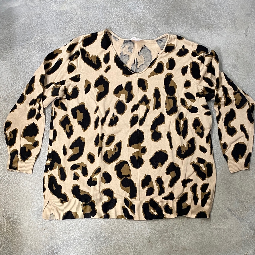 Belle By Kim Gravel V neck Animal Print Sweater